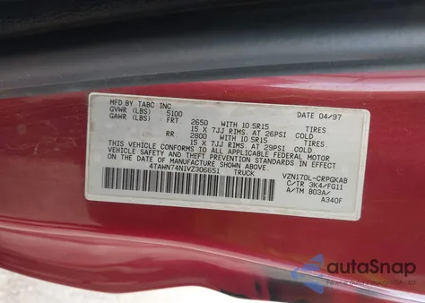 1997 Toyota Tacoma Base Sr5 V6 z USA, uszkodzony, nr VIN 4TAWN74N1VZ306651